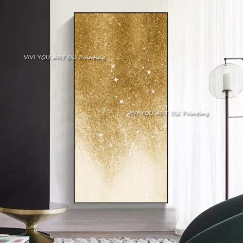 The Best Star Gold Yellow Point White Oil Hand-Painted Canvas Wall Painting Abstract Art Picture for Living Room Home Decor