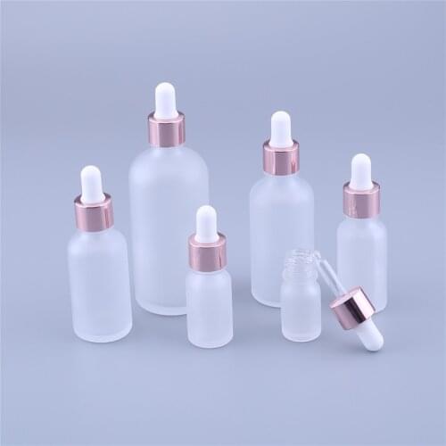 Frosted Glass Dropper Bottles 5ml-100ml with Glass Droppers With Rose Gold Ring Dropper Cap- Pack of 500pcs