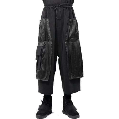 2021 Men clothing fashion Stitching deconstructing pleated multi fabric satin Wide Leg skirt Pants plus size costumes 27-46