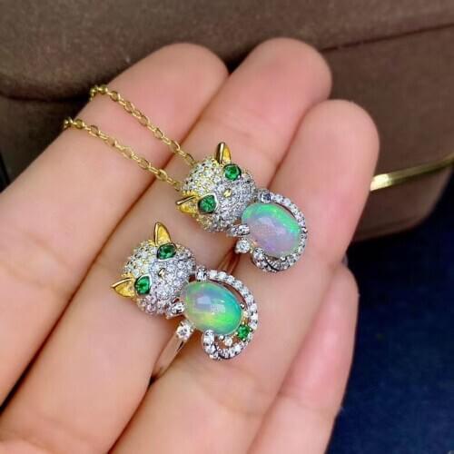 Engagement Best Gift Opal jewelry set Natural Real Opal 925 sterling silver 1pc Opal pendant,1pc Opal ring
