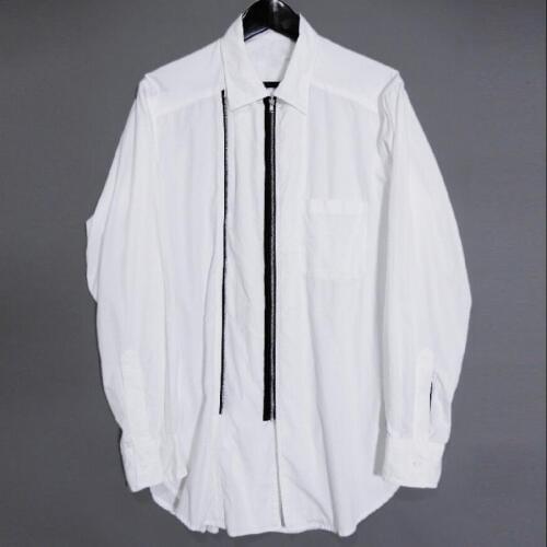 Original Mens Shirt Zipper Stitching Loose 100% Cotton High Street Square Collar Long Sleeve Casual Shirts Hair Stylist Clothes