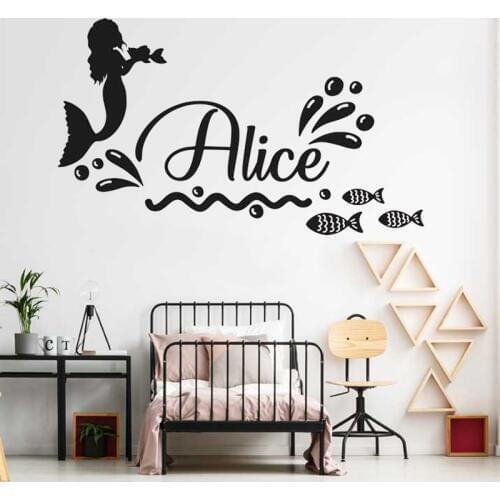 Personalised Names Mermaid Decals With Name Wall Decal Mermaid Wall Stickers For Girl Room Nautical Nursery Walls Decor LC1672