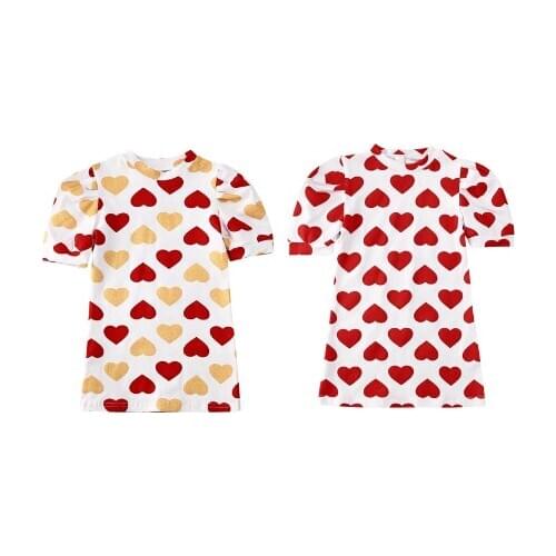 Valentines Day Toddler Baby Girls Dress 1-6Y Ruffles Puff Sleeve Love Print Knee Length Straight Dress