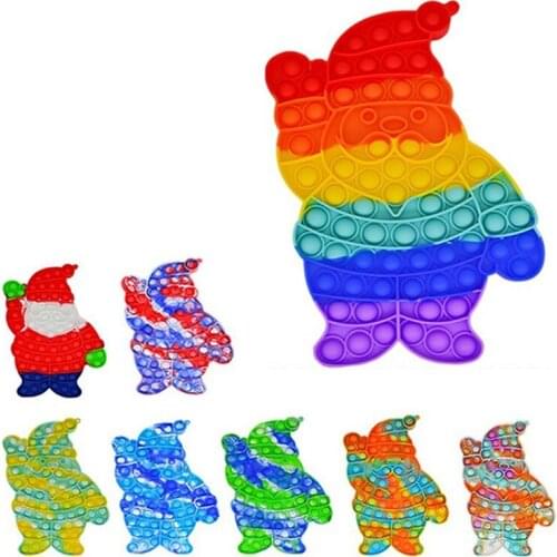 Rainbow Pop Fidget Toys Push Pops Bubble Fidget Sensory Toys Washable Silicone Sensory Toy Santa Shaped Stress Relief Toy Gift