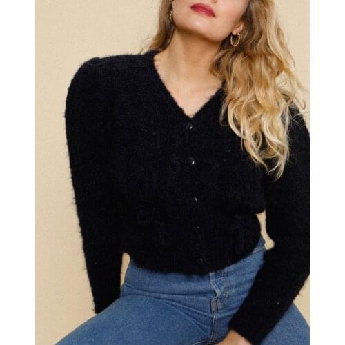 Early Spring New Products Women Sweater Wool Blend Front Button Knitted Cardigan Retro Flower Twisted Crochet Sweater Women