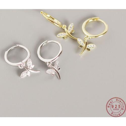 925 Sterling Silver Dragonfly Earrings For Sweet Rural Style Outdoor Casual Jewelry Accessories Girlfriend Gift