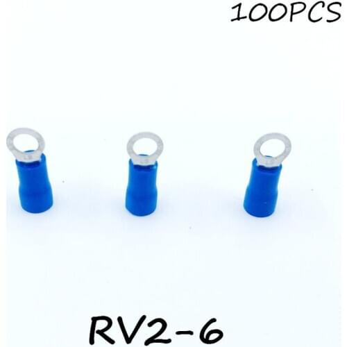 Ring Insulated Connector Terminal Block 100PCS RV2-6 Blue Cable Wire Electrical Crimp Terminator A.W.G 16-14 Cap