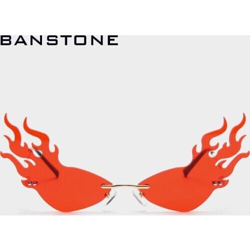 BANTONE Fire Wave Flame Sunglasses Women Men Rimless Sun Glasses Eyewear Luxury Trending Wide Side Party Sunglasses Streetwear