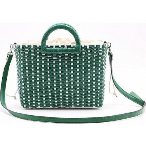 Bohemian Shoulder Bag For Women Bamboo Handle Handbag Woven Beach Messenger Bags Female Straw Crossbody Bag Summer Tote green