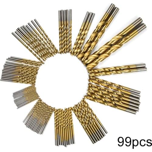 HSS Twist Drill Bit Power Tools Accessories for Wood Metal Working Stainless Steel Drilling M35 Titanium Coated 99 Pcs Set