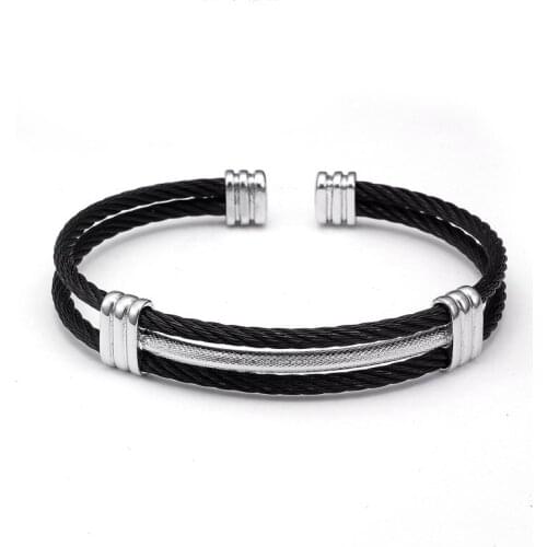 Vintage Male Braided Stainless Steel Charm Bracelets Men Women Jewelry Punk Unique Wire Cuff Open Wrap Fashion Bangles