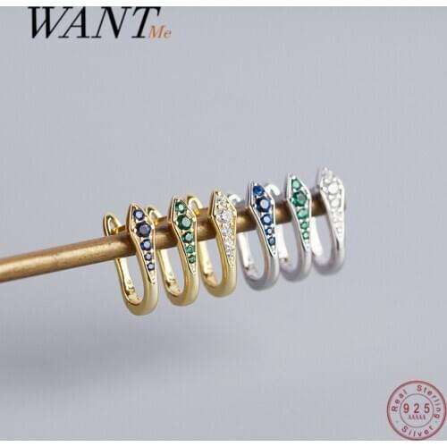 WANTME Genuine 925 Sterling Silver Colored Zircon INS Chic U Shaped Ear Buckle for Women Bohemian Party Gothic Earrings Jewelry
