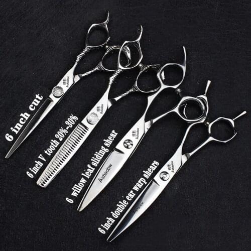 Japan 440C6 inch hairdressing scissors non-slip wear-resistant sharp stylist Willow Scissors cut thin Scissors set free logo