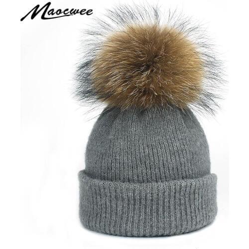 Hat Scarf Dual-purpose Womens Autumn Winter Hats Beanie Hats Pom Pom Hat Scarf For Pure Colour Women Raccoon Fur Female Skullies