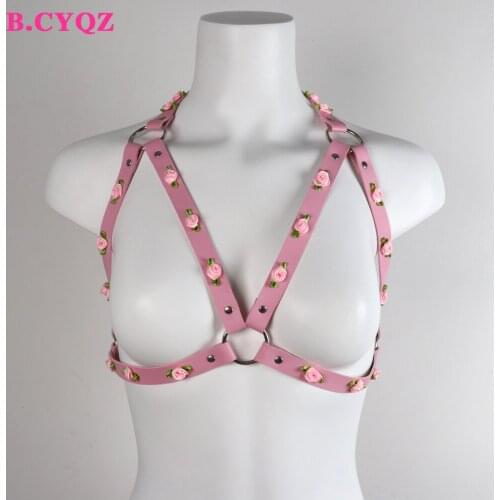 B.CYQZ Womens Harness Bra Adjustable Leather Chest Belt Body Cage Underwear Gothic Garter Suspender Sexy Lingerie Rave Clothes