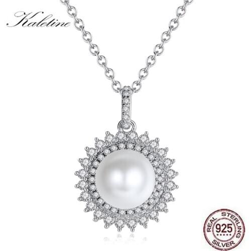 KALETINE Freshwater Pearl Necklace For Women Clear Zircon 925 Sterling Silver Necklace Round Pearl Jewelry Personalized Necklace