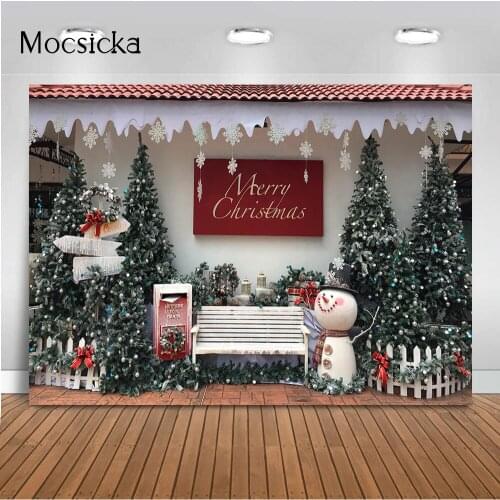 Winter Christmas Backdrop for Photography Newborn Kid Children Birthday Portrait Photo Background Snowman Pine Tree Photocall
