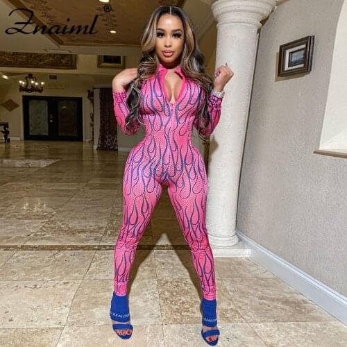 Pink Wave Printed Cutout Backless Halter Bodycon Jumpsuits Summer Sexy Outfits for Women Clubwear 2021 Dropshipping
