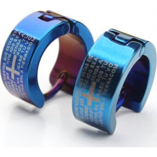 316L Stainless Steel hip hop earrings fashion Punk blue Cross Bible classic mens jewelry wholesale