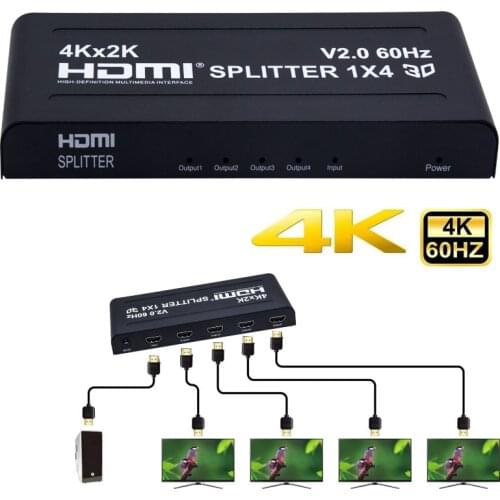 4Kx2k 1080P HDMI Splitter 4K 60Hz HDMI Splitter 1x4 HDMI2.0 1 In 4 Out Video Converter for PS4 STB DVD PC Output To 4 TV Monitor