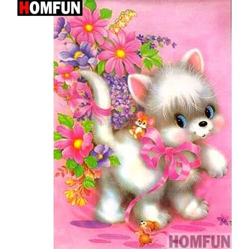 HOMFUN Diamond Painting Full Square/Round Drill 5D DIY "Flower cat" Daimond Embroidery Rhinestone Cross Stitch Decor A13729
