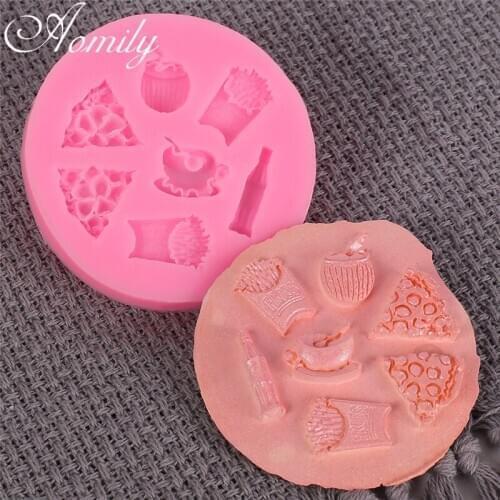 Aomily Pizza Cola French Fries Silicone Cake Molds Fondant Chocolate Candy Mold Resin Clay Mould Pastry Tools Baking Accessories