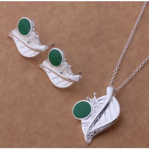 AS299 Lucky Silver Color 925 Jewelry Sets For Women Earring 406 + Necklace 097 /bohakfoa Amhajdoa