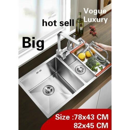 Free shipping Home big kitchen manual sink double groove 304 stainless steel luxury do the dishes hot sell 780x430/820x450 MM