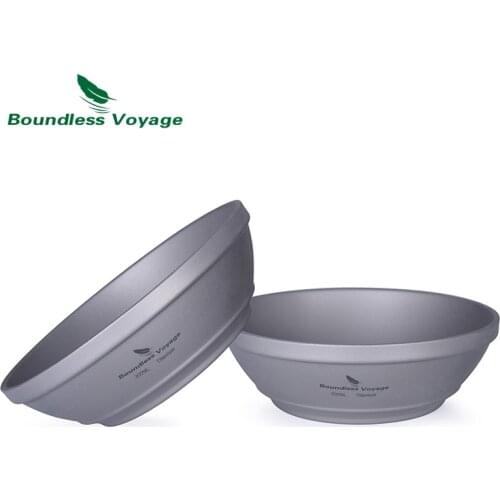 Boundless Voyage 300ml Camping Bowl Outdoor Titanium Double-Wall Bowl Ultralight Portable Cookware Tableware with Net Bag