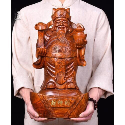 Large 2021 HOME Company store bring in wealth making money The God of wealth Buddha Handmade Yellow pear wood carving God statue