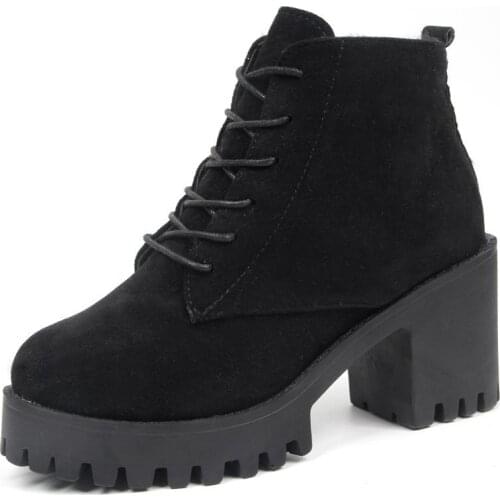 Boots High Heels Lace Up Ankle Boots For Women Shoes Black Platform Boot botines mujer 2021 Winter women shoes