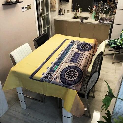 Decorative Retro Gramophone Micro Tablecloth Linen Cotton Rectangular DustProof Table Cloth Covers for Tea Table Fridge Cover