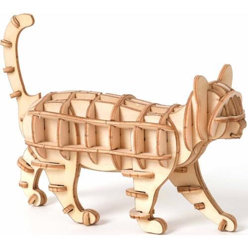 3D Wooden Puzzle Toy Assembly Model Laser Cutting DIY Animal Cat Toys Wood Craft Kits Desk Decoration for Children Kid