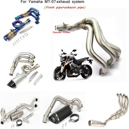 For Yamaha MT07 Motorcycle Stainless Steel Full Set Link Middle Pipe 51mm Exhaust Muffler Pipe Non-destructive installation