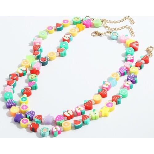DUTRIEUX 2021 Ethnic Candy Color Random Resin Fruit Rice Beads Necklace For Women Girls Soft Clay Choker Collares Necklace