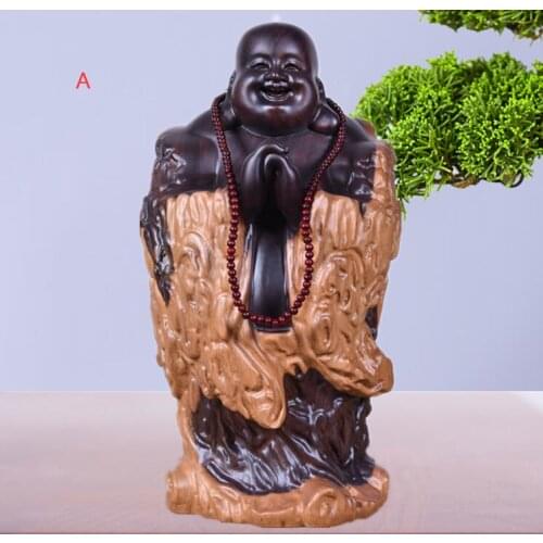 Ebony Wood Carving Maitreya Buddha Solid Wood Lucky Buddha Living Room Crafts Decoration