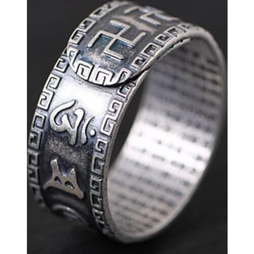 925 Jewelry Rings Sterling Silver With Swastika Symbol Tibetan Buddhism Resizable Mens Brave Troops Buddha Ring Gift For Man