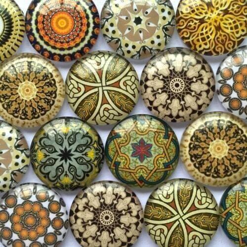 ZEROUP Round Glass Cabochon 12mm 20mm Mixed Pattern Handmade Diy Embellishments Supplies for Jewelry Clasps Craft TP-383
