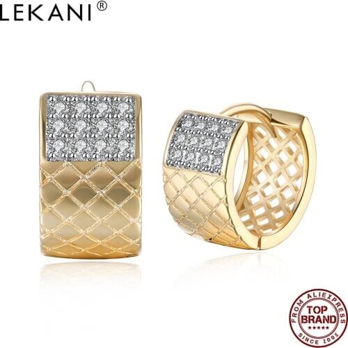 LEKANI Round Thick Width Hoop Earrings For Women Cubic Zirconia Champagne Gold Hollow Earring Anniversary Female Fashion Jewelry