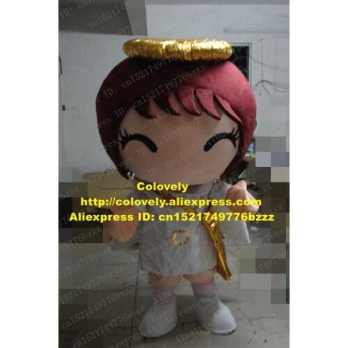 Sweet White Angel Girl Mascot Costume Mascotte Angelhood Angell With Small White Wings Red Bushy Hairs Adult No.3600 Free Ship