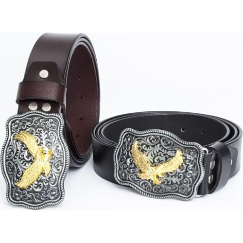 Trendy mens real cowhide belt Western cowboy ethnic style wild mens and womens belts birthday gifts