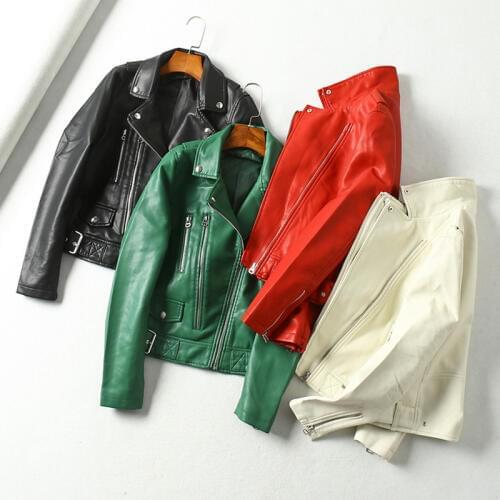 New 2020 Women Autumn Black Faux Leather Basic Jackets Turn-down Collar Zipper Rivet Pu Motorcycle Short Biker Punk Outwear Full