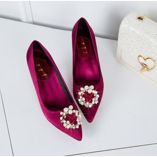 Spring and autumn new womens rhinestone single shoes wedding reception high heels pointed professional womens shoes W32-53