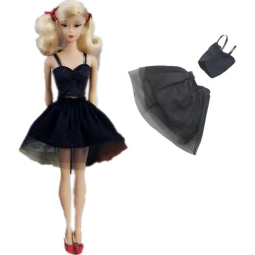 Charming Black Lace Doll Outfits for Barbie Clothes Crop Top & Skirt Evening Dress Party Gown Clothing 1/6 BJD Accessories Toys