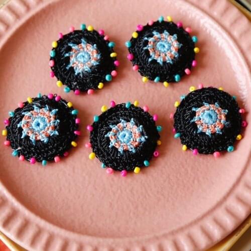 Autumn and winter texture woolen crocheted color discs DIY handmade earrings jewelry accessories