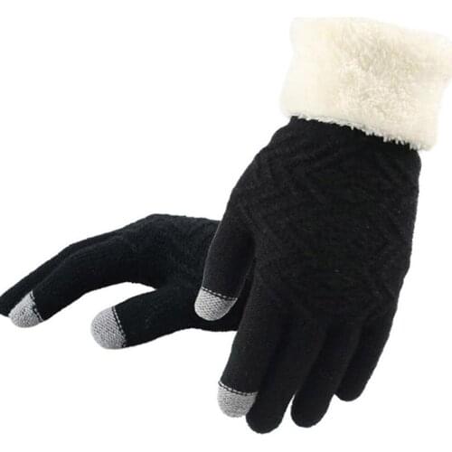 Female Fashion Knitted Touch Screen Mitten Winter Women Wool Plus Cashmere Velvet Thicker Warm Full Finger Glove Guantes C1