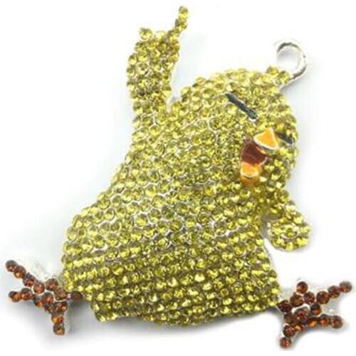 Accept customized Silver Tone Funny All Yellow Rhinestone Chicken Chick Animal Chunky necklaces pendants