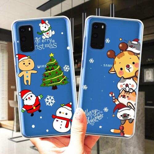 Cartoon Santa Claus Elk Clear Silicone Phone Case For Samsung S10 Lite S10E S8 S9 S20 Plus Ultra Merry Christmas Soft TPU Cover