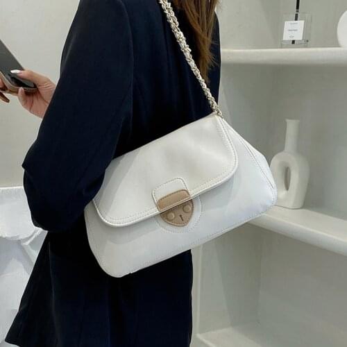 White Pu Leather Underarm Bags for Women 2021 New Trend Small Flap Messenger Handbag Female Chain Design Crossbody Shoulder Bag