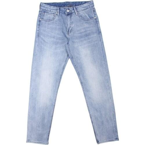 Light Mature Gray Blue Denim Jeans Male Summer Thin Soft Breathable Elastic Loose Straight Trousers Men Boys Long Jeans Pants